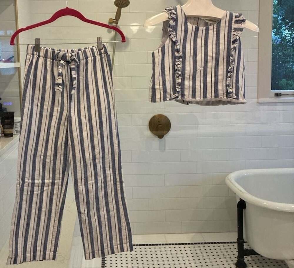 Rare Editions Girls Two-Piece Striped Ruffle Tank and Pants Set